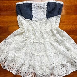 Y2K Vintage Strapless Lace & Denim Dress/Tunic Size S